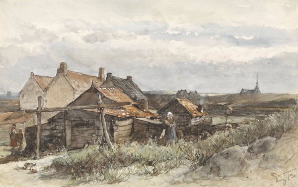Main Product Photo of Fishing Family Houses in Scheveningen  Painting by Johannes Bosboom