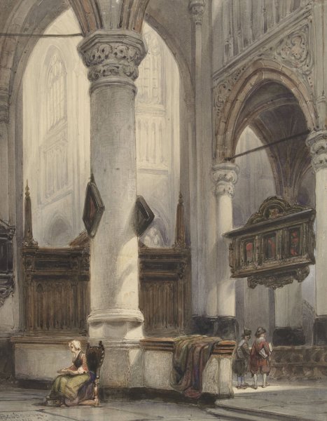 Interieur van de Nieuwe Kerk te Delft  by Johannes Bosboom - Hand-Painted Oil Painting Reproduction