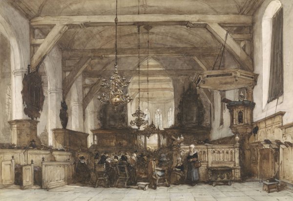 Main Product Photo of Interieur van de Oude Kerk te Maasland  Painting by Johannes Bosboom