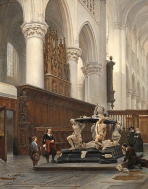 The Choir of the O.L.-Vrouwekerk in Breda with the Tomb of Engelbert II of Nassau by Johannes Bosboom Oil Painting