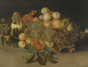 Sill Life With Blackberries, Apples, Peaches And Pears In A Chinese Blue And White Porcelain Bowl Oil painting by Johannes Bosschaert