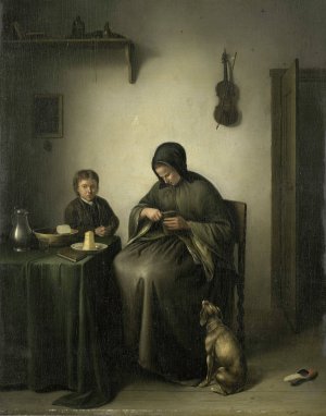 A Woman Slicing Bread by Johannes Christiaan Janson Oil Painting
