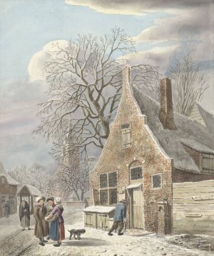 Dorp onder sneeuw by Johannes Christiaan Janson Oil Painting