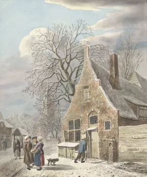 Dorp onder sneeuw Oil painting by Johannes Christiaan Janson