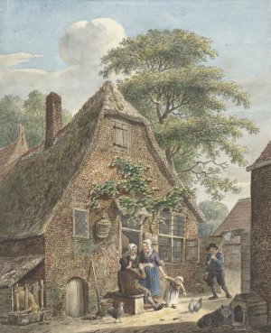 Gezin voor een boerenwoning by Johannes Christiaan Janson Oil Painting