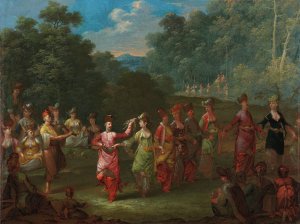 Greek Men and Women Dancing the Khorra Oil painting by Johannes Christiaan Janson