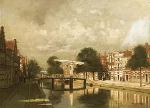 A View Of A Dutch Town by Johannes Christiaan Karel Klinkenberg Oil Painting