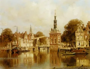 A View of Amsterdam by Johannes Christiaan Karel Klinkenberg Oil Painting