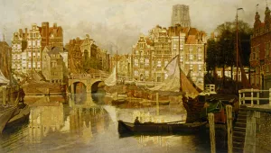 A View of the Blaak Rotterdam by Johannes Christiaan Karel Klinkenberg Oil Painting