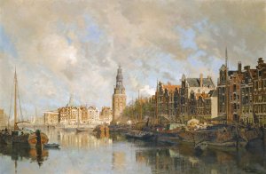 Montelbaanstoren, Amsterdam by Johannes Christiaan Karel Klinkenberg Oil Painting