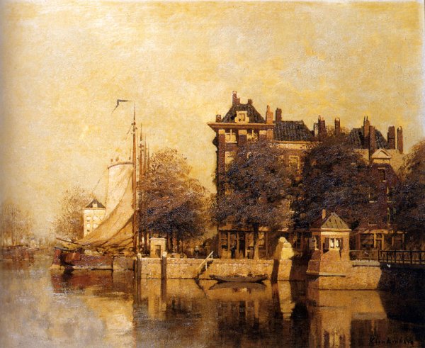 Moored Sailing Vessels Along A Quay, Amsterdam by Johannes Christiaan Karel Klinkenberg - Hand-Painted Oil Painting Reproduction