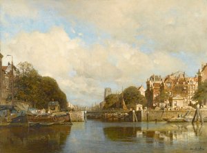 Rotterdam, With The Laurenskerk In The Background by Johannes Christiaan Karel Klinkenberg Oil Painting