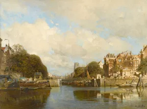 Rotterdam, With The Laurenskerk In The Background by Johannes Christiaan Karel Klinkenberg Oil Painting