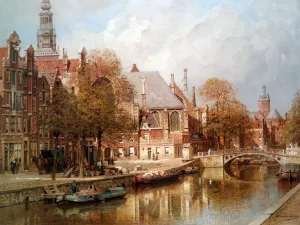 The Oude Kerk and St. Nicolaaskerk, Amsterdam by Johannes Christiaan Karel Klinkenberg Oil Painting