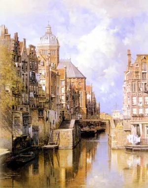The Oudezijds Voorburgwal, Amsterdam by Johannes Christiaan Karel Klinkenberg Oil Painting