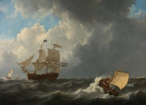 Ships in a Turbulent Sea by Johannes Christiaan Schotel Oil Painting