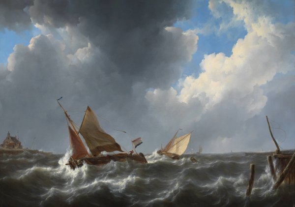 Turbulent water  by Johannes Christiaan Schotel - Hand-Painted Oil Painting Reproduction