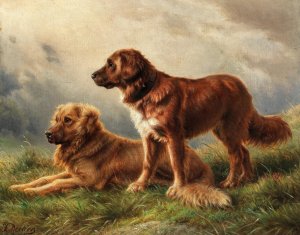 Watchful Dogs by Johannes Christian Deiker Oil Painting
