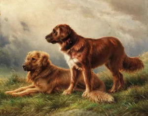 Watchful Dogs by Johannes Christian Deiker Oil Painting