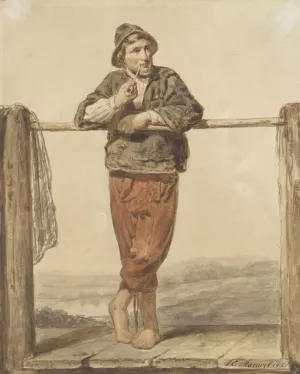 Pijprokende, staande man met, van voren by Johannes Engel Masurel Oil Painting