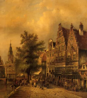 A Busy Dutch Street by Johannes Franciscus Spohler - Oil Painting Reproduction