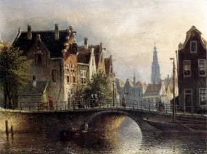 Capricio Sunlit Townviews In Amsterdam painting by Johannes Franciscus Spohler