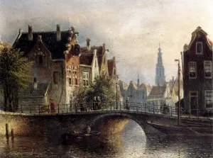 Capricio Sunlit Townviews In Amsterdam Oil painting by Johannes Franciscus Spohler
