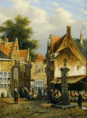 Market in a Town Square painting by Johannes Franciscus Spohler