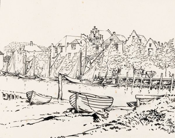 Main Product Photo of De haven te Veere  Painting by Johannes Frederik Engelbert Ten Klooster