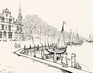 De huizen 't Lammetje of Het Schotse Huis en De gulden Struijs aan de kade te Veere by Johannes Frederik Engelbert Ten Klooster Oil Painting