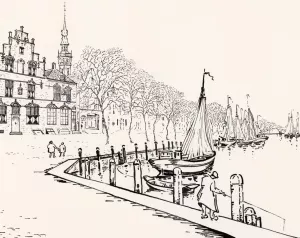 De huizen 't Lammetje of Het Schotse Huis en De gulden Struijs aan de kade te Veere by Johannes Frederik Engelbert Ten Klooster Oil Painting