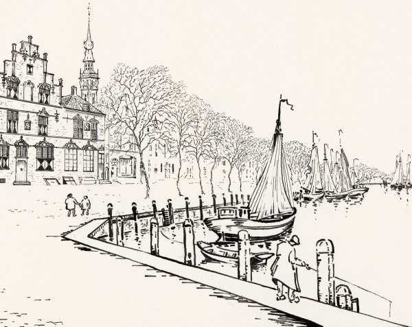 Main Product Photo of De huizen 't Lammetje of Het Schotse Huis en De gulden Struijs aan de kade te Veere  Painting by Johannes Frederik Engelbert Ten Klooster