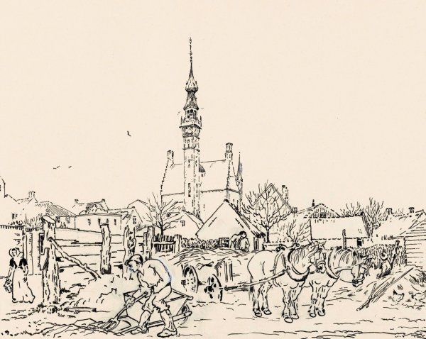 Main Product Photo of Gezicht op het stadhuis van Veere  Painting by Johannes Frederik Engelbert Ten Klooster