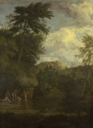 Arcadian Landscape with Diana Bathing by Johannes Glauber Oil Painting