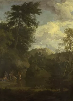 Arcadian Landscape with Diana Bathing by Johannes Glauber Oil Painting