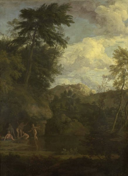 Main Product Photo of Arcadian Landscape with Diana Bathing  Painting by Johannes Glauber