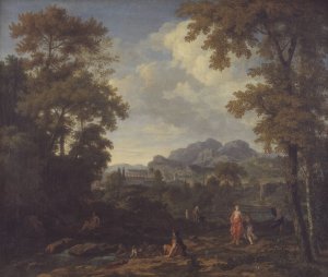 Classical Landscape with Diana and her Nymphs by Johannes Glauber Oil Painting