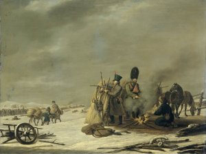 Bivouac at Molodechno, 3-4 December 1812; an episode from Napoleon's Retreat from Russia by Johannes Hari Oil Painting