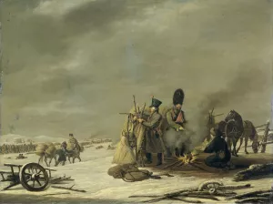 Bivouac at Molodechno, 3-4 December 1812; an episode from Napoleon's Retreat from Russia by Johannes Hari Oil Painting