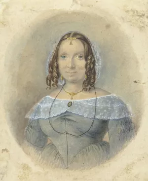 Vrouw in een blauwe japon met een kanten schouderkraag by Johannes Hari Oil Painting