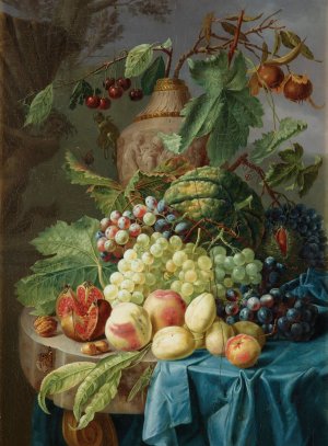 Still Life With Fruit On A Stone Table by Johannes Hendrik Fredriks Oil Painting