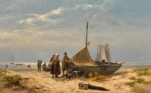 On the Beach by Johannes Herman Barend Koekkoek Oil Painting