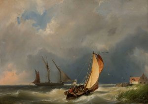 Sail boats on the sea by Johannes Hermanus Barend Koekkoek Oil Painting