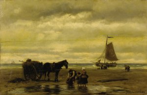 Seaweed Gatherers by Johannes Hermanus Barend Koekkoek Oil Painting