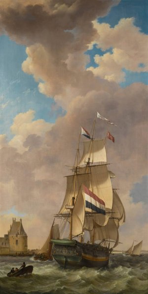 A Merchantman Off Veere by Johannes Hermanus Koekkoek Oil Painting
