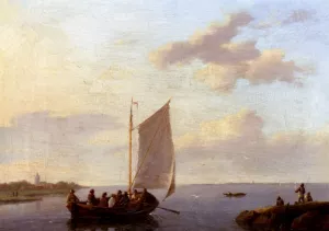 Off The Shore by Johannes Hermanus Koekkoek Oil Painting