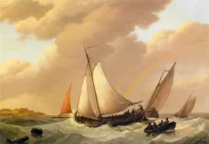 Sailing In Choppy Waters 1 of 2 by Johannes Hermanus Koekkoek Oil Painting