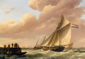 Sailing In Choppy Waters Part 2 of 2 by Johannes Hermanus Koekkoek Oil Painting