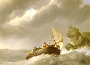 Sailing The Stormy Seas by Johannes Hermanus Koekkoek Oil Painting