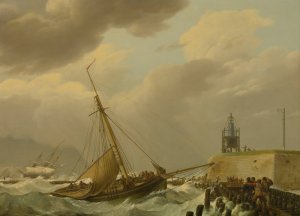 Ship In Stormy Seas by Johannes Hermanus Koekkoek Oil Painting